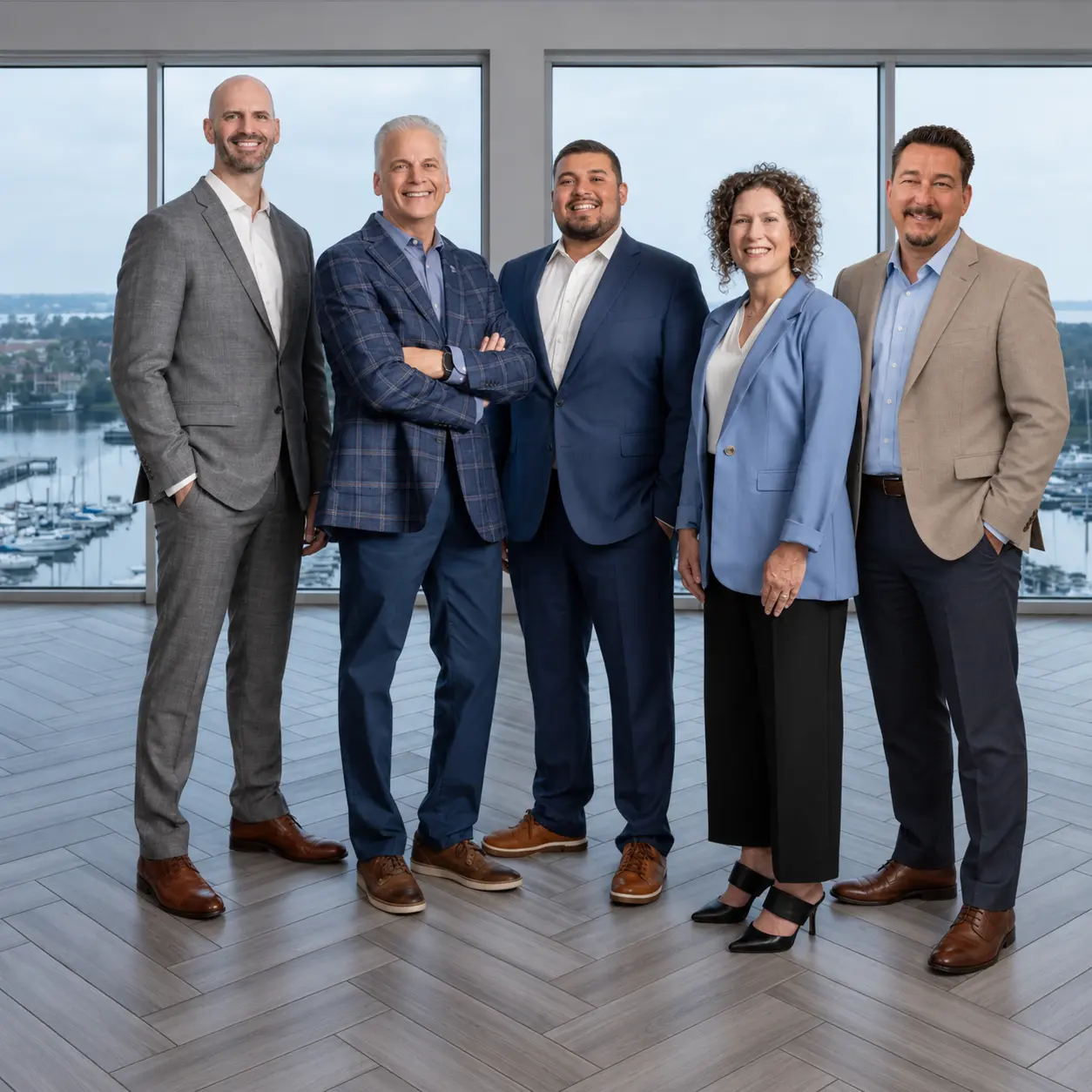 The Burrows Leadership team at their waterfront office 